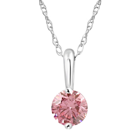 VS 1/4Ct Pink Diamond Solitaire Pendant 14k White Gold 18" Necklace Lab Grown