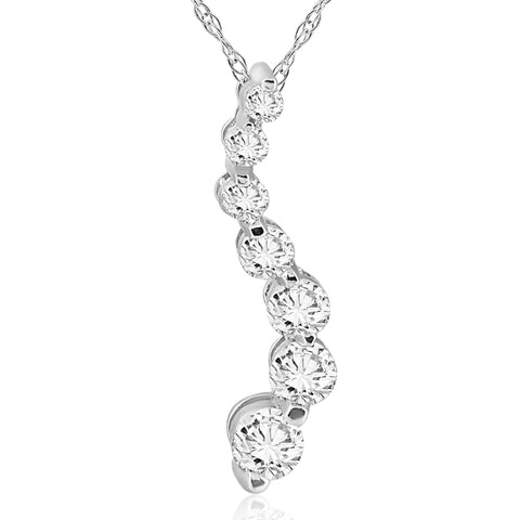 14K White Gold  1/2 ct TW Real Diamond Journey Pendant Necklace (3/4 inch tall)