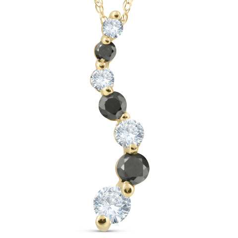 1/2ct Black & White Diamond Journey Pendant 14k Yellow Gold (3/4 inch tall)