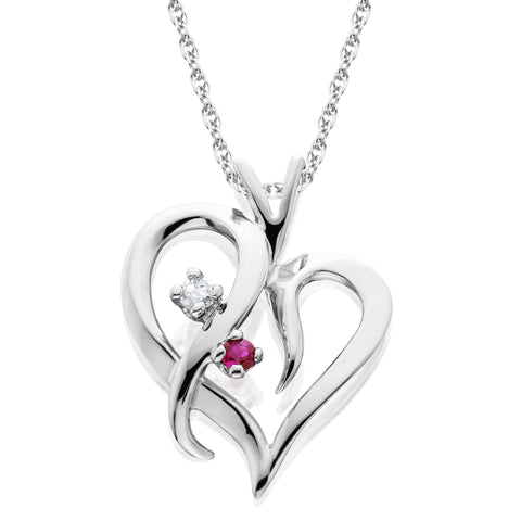 Ruby & Diamond Necklace Heart Shape Pendant in 14k White, Yellow, or Rose Gold