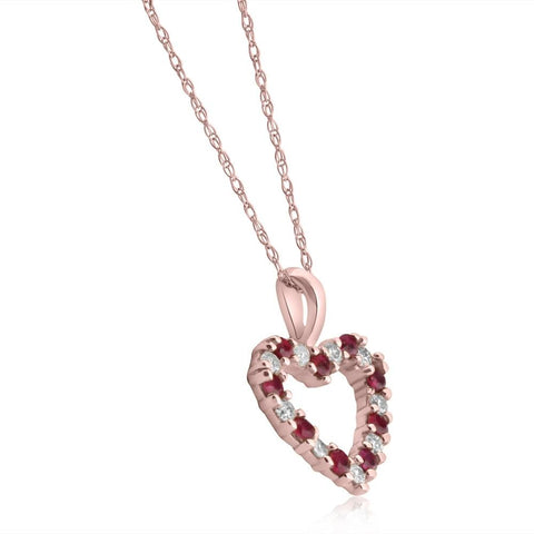 1/2Ct Ruby & Diamond Heart Pendant in White, Yellow, or Rose Gold