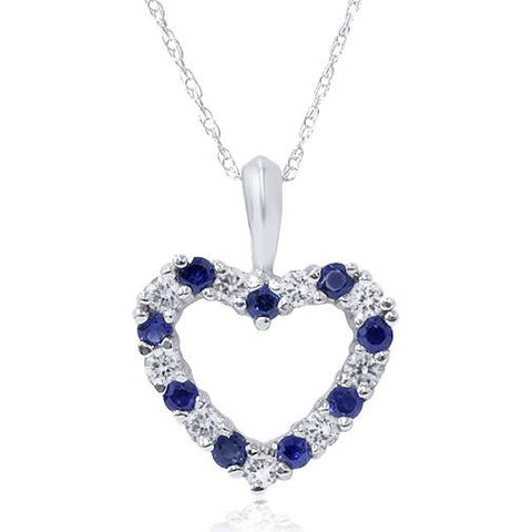 1/2Ct Blue Sapphire & Diamond Heart Pendant in 14k White, Yellow, or Rose Gold