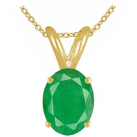 Womens Fashion 1ct Genuine Oval Emerald Solitaire Pendant 14K Yellow Gold