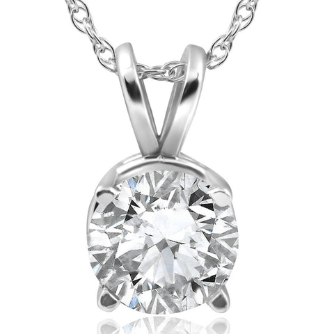 2CT Diamond Round Brilliant Solitaire Pendant & Chain 14k White Gold