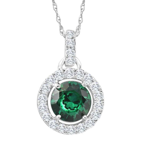 1 1/2Ct Emerald Diamond Halo Pendant Women's 10k White Gold Necklace 18" Length