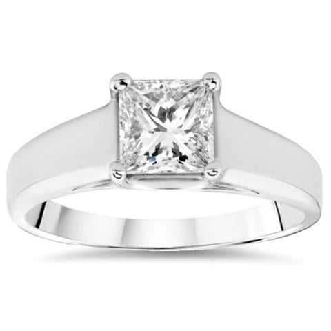 1 ct White Gold Princess Cut Enhanced Diamond Solitaire 14k Engagement Ring