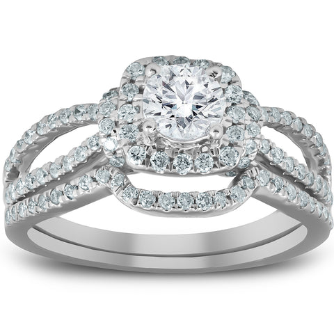 1 1/4 Ct Cushion Halo Split Band Halo Diamond Engagement Wedding Ring White Gold