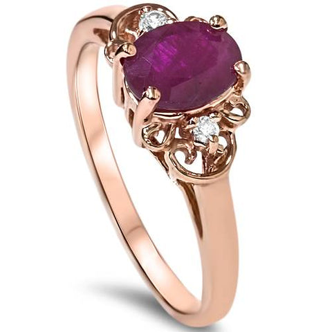 3/4ct Ruby & Diamond Vintage Filigree Ring 14K Rose Gold