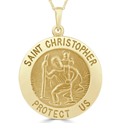 14k White or Yellow Gold Gold St. Christopher Medal Pendant 1" Tall 6.3 Grams