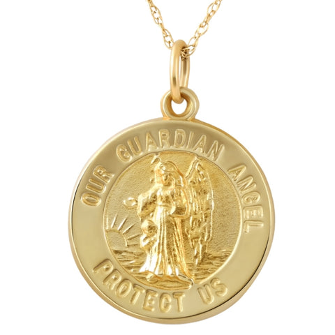 14k Yellow Gold Guardian Angel Medal Pendant .5" Tall 2 Grams
