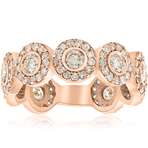 2 1/3ct Round Diamond Engagement Ring Bezel Halo 14k Rose Gold Eternity Ring