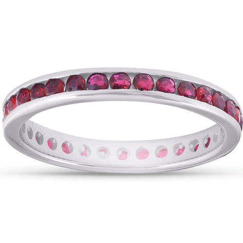 1 1/10ct Ruby Channel Set Eternity Ring 14K White Gold Womens Wedding Band