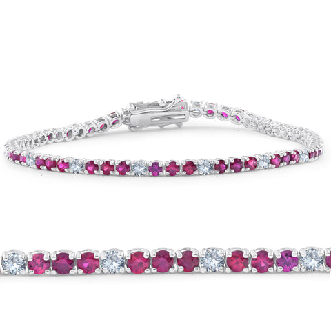 3ct Ruby & Diamond Tennis Bracelet 14 KT White Gold