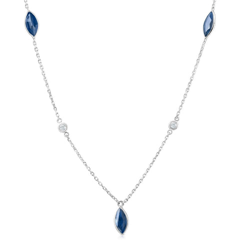 3/4 Ct tdw Blue Marquise Sapphire & Diamond By The Inch 18" Necklace