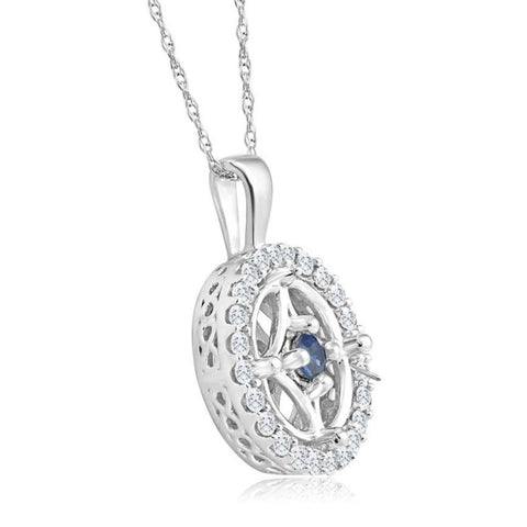 5/8Ct Blue Sapphire & Diamond Circle Pendant 15mm White Gold Women's Necklace