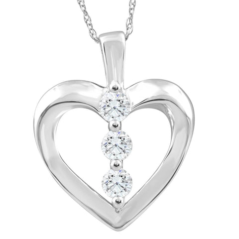 10K White Gold 1/3Ct T.W. Round Natural Diamond Heart Pendant Necklace