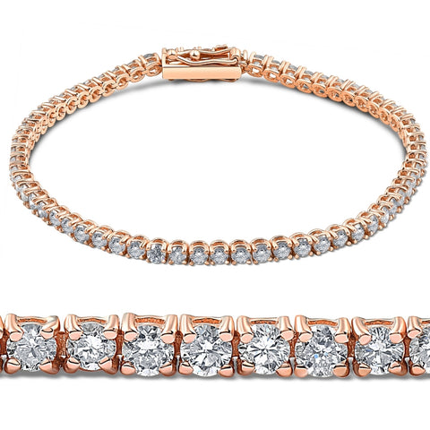 4ct T.W. (Real) Natural Diamond Round Cut Tennis Bracelet 14K Rose Gold 7"