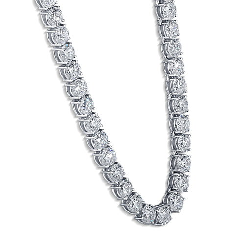 Huge 69 Ct TW Diamond Tennis Necklace 14K White Gold 18" Lab Grown