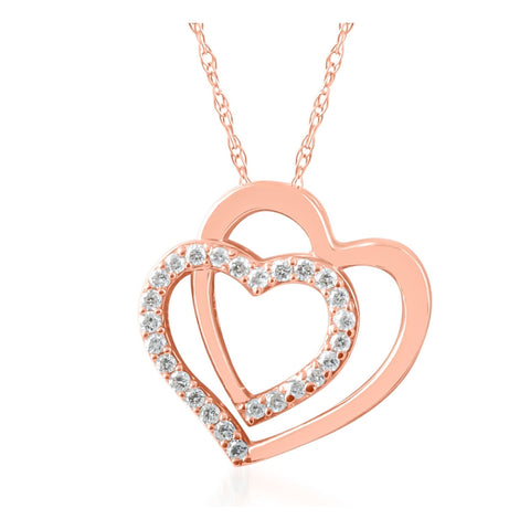 Womens 1/4ct Diamond Heart Shape Pendant 10K Rose Gold 3/4" Tall