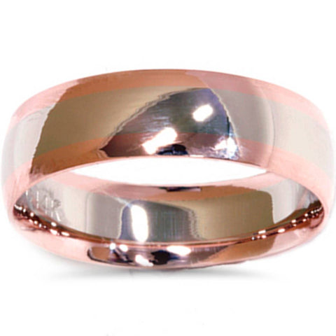 14k White & Rose Gold Plain High Polished Ring Shiny Wedding Band