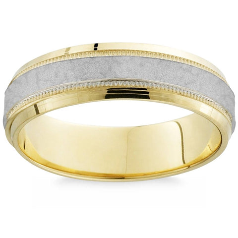Men's Hammered Platinum & 18K Yellow Gold Two Tone Comfort Fit Wedding Band