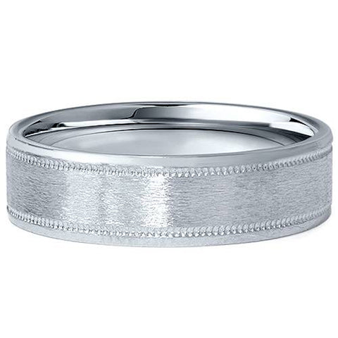 6MM Flat Brushed Platinum Mens Wedding Band Comfort Fit Ring
