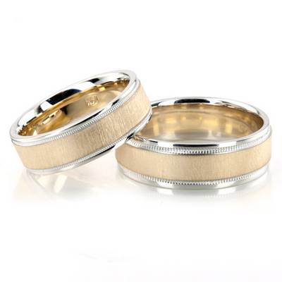 Brushed Wedding Ring Set 14K Gold
