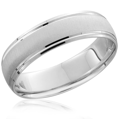 Platinum Wedding Band Mens Brushed High Polished Beveled Ring