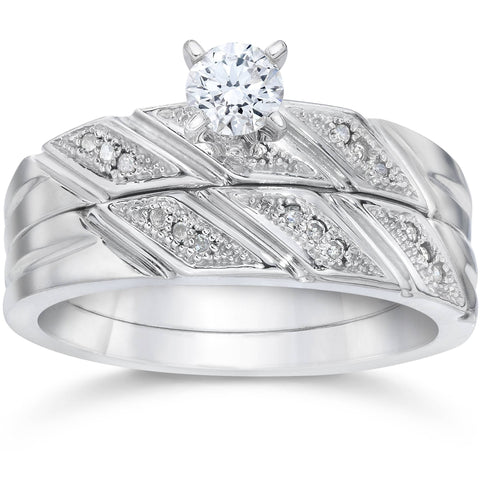 1/5ct Diamond Engagement Ring Matching Wedding Band Set 10K White Gold