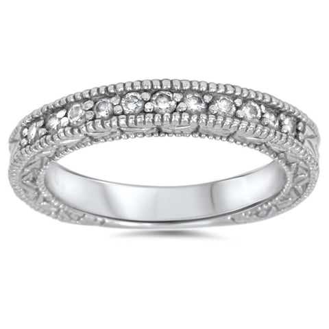 1/3ct Diamond Ring Vintage Antique Wedding Womens Band 14K White Gold