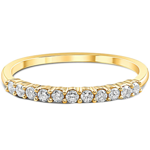 14k Yellow Gold 1/4 Ct Round Diamond Wedding Ring Women's Stackable Prong Band