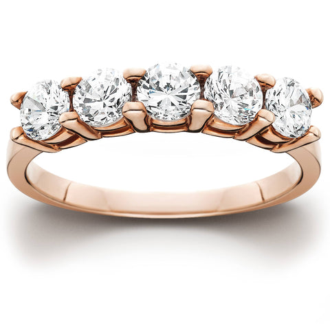 1 1/4 Ct 5 Stone Round Cut Diamond Wedding Anniversary Ring 14K Rose Gold