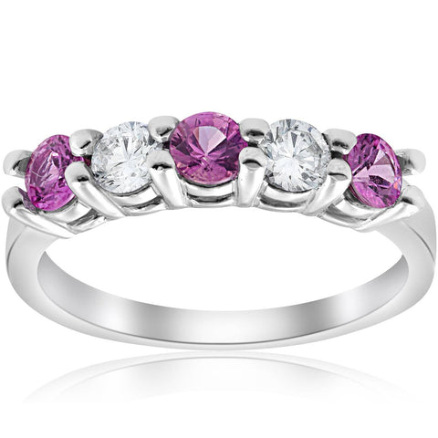 1 ct Pink Sapphire & Diamond Ring 14K White Gold