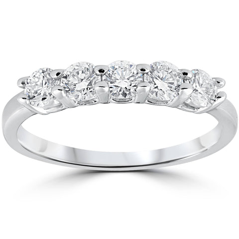 1/2ct Diamond Wedding Ring 14K White Gold Five Stone