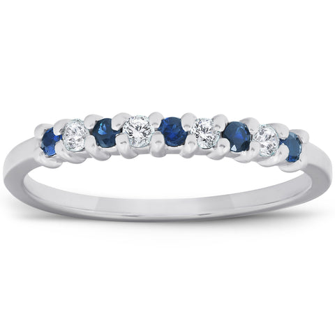 1/4Ct Blue Sapphire & Diamond Wedding Ring 10K White Gold