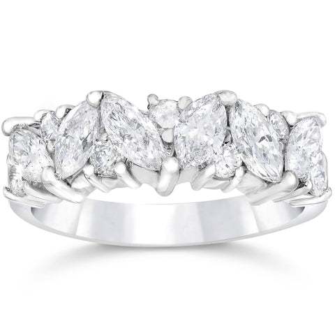 1 1/2ct Fancy Marquise Diamond Wedding Ring Womens Stackable Band 14k White Gold