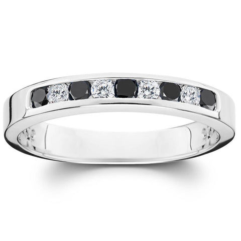 1/3ct Treated Black & White Diamond Channel Set Womens 10k White Gold Ring