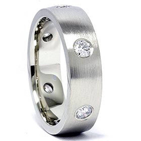 Mens 14K White Gold 3/4ct Diamond Wedding Ring Band New