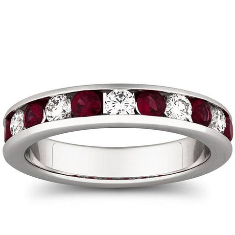 1ct Ruby & Diamond Channel Set Wedding Ring 14K White Gold