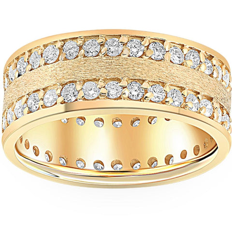 1 1/2ct Channel Set Diamond Brushed Wedding Eternity Ring 14K Yellow Gold