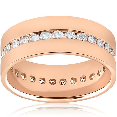 Mens 1 1/10 Ct Diamond Eternity Polished Wedding Ring 14K Rose Gold Comfort Band