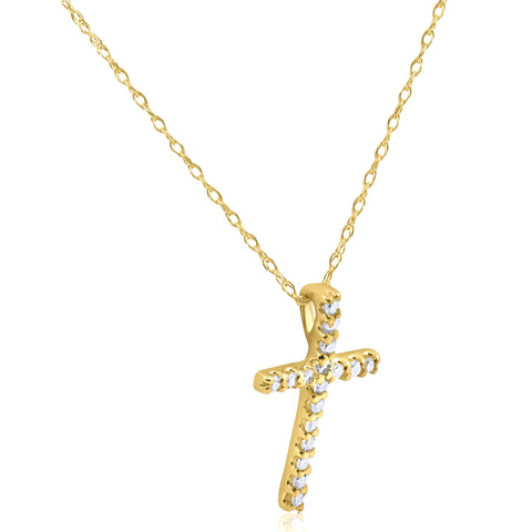 1/10 ct Diamond Cross Pendant 10K Yellow Gold (1/2 inch tall)