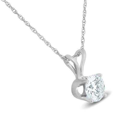 2 Cttw Round Cut Diamond Solitaire Necklace & Screw Back Stud Earrings Set 14K White Gold