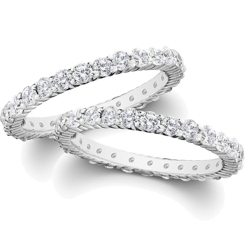 G/SI 2ct Diamond Eternity Stackable Wedding Rings Set 14K White Gold Womens Band