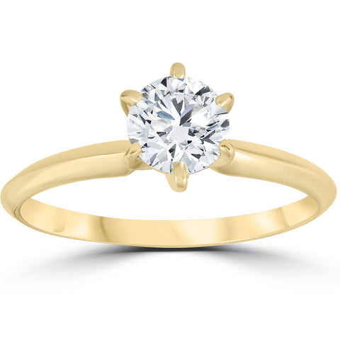 14k Yellow Gold 1ct Round Solitaire Natural Diamond Engagement Ring 14K Enhanced