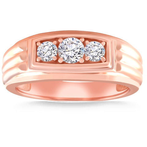 F/VS 3/4Ct Men's 3 Stone Diamond Wedding Anniversary Ring in 14k Gold Lab Grown