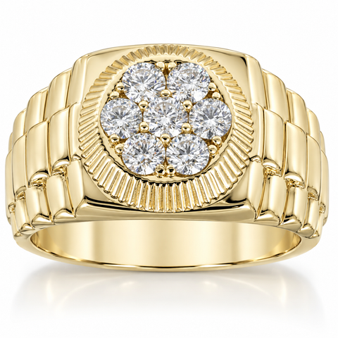 Men's 3/4Ct Round Cut Natural Diamond Ring in 14k Yellow Gold