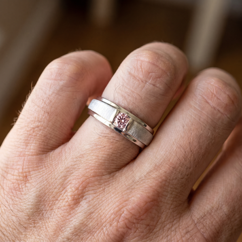 Mens Brushed Pink Diamond Lab Grown Wedding Brushed Anniversary Ring White Gold