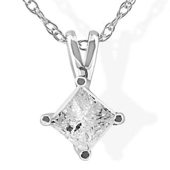 1/3Ct Princess Cut Solitaire Diamond 14K White Gold Pendant & Chain