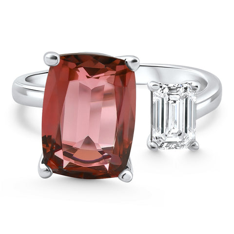 Genuine Tourmaline & Lab Grown Diamond Ring 14k White Gold Size 6